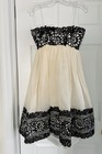 Marchesa Runway Strapless Ivory Silk Organza Gown Dress Black Embroidered Size 6