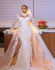 Plus Size Champagne Mermaid Wedding Dress Detachable Train Bridal Gowns Dresses