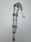Vtg Light Green Jasper Gem Silver Tone Beads Sterling Closure Necklace 20   2 