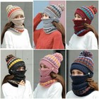 Women s 3pcs Winter Beanie Scarf Cable Hat Face Mask Snood Neck Pompom Cap Set