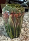 Brush Mccoy Majolica Amaryllis 1926 Art Pottery Green Ceramic Cabinet Vase