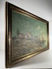 Old Antique Landscape Fishing Illustration Ship Coastline Vintage Oil Painting
