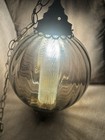 Vintage Smokey  Green Glass Hanging Swag Lamp Approx 38    Round - Grey Undertone