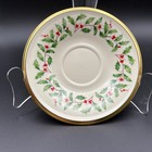 Lenox Christmas Holiday Holly Berry Bone China Tea Saucer Plate Gold Rim 2 Total