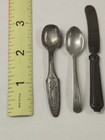 Lot Of 3 Vintage Miniature Salt Spoons Knife Pewter Norway 3  Antique