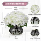Hydrangea Artificial Flowers With Glass Vase White Silk Faux Flowers Arrangement