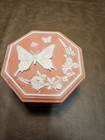 Vintage 70 s Pink Incolay Dresser Trinket Powder Box Design Gifts Butterlies 