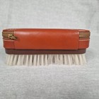 Vtg Valet Brush Top Grain Cowhide Zipper Storage Vanity Box Clothing Brush Usa