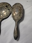 Vintage Hand-held Vanity Silverplated Mirror Brush   Comb Set Raised Flower