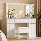 Fluted Makeup Table Set With Storage Drawers  Power Outlet   Stool For Bedroom
