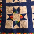 Handmade Noah   s Ark Animal Rainbow Embroidered Quilt Blanket 50x50 Vintage Style