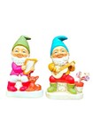 Homco Gnomes Chalkware Elves Figurine Music Instrument Harp Guitar Set Of 2 Vtg