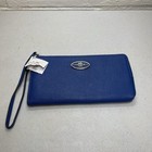 Coach   pebble   leather   double   corner   zip   wristlet   wallet   peacock   nwt Blue