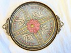 Antique French Lace Glass   Brass Tray