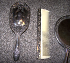 Vintage 1960s Silver Plated 3 Pc Vanity Set  Hand Mirror  Hair Brush And Comb
