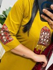 Women s Mustard Cotton Kurta Pant Set With Dupatta   Embroidered Indian Salwar