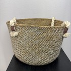 Handmade Woven Seagrass Storage Round Basket Earthy Look Boho Coastal Farmhouse