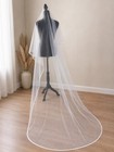 Off White Tulle Net Cathedral Length Wedding Veil With Edge Trim