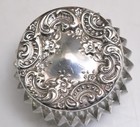 Sterling Silver Powder Vanity Crystal Jar Lid Repousse  925- Gc