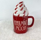 Rae Dunn Christmas Peppermint Mocha Mug Red Ceramic With Topper By Magenta New
