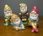 Vintage Garden Gnomes 1980 s Ceramic Dwarfs Shelf Sitters Set Of 4 Retro Gnomes