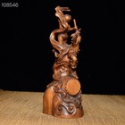 Wooden Brown Carving Chinese Kids Figurine Statue Drum Oriental Asian