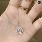 Gradient Color Crystal Heart Love Pendant Womens Chain Necklace Silver Choker