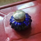 Beautiful Collectible Vintage Cobalt Blue Glass Inkwell With Metal Lid  Guc
