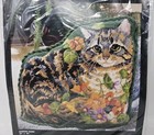 Vintage 1994 Bucilla Garden Tabby Cat Needlepoint Kit 13  X 10  Pillow Cover