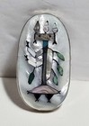 Vintage Silver Zuni Kachina Dancer Oval Ring Mother Of Pearl Inlay Marked Ec 