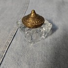 Vintage Antique Crystal Glass Inkwell With Embossed Brass Lid  2 1 4 