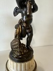 Antique 19th Century French Bronze Cherub Candlestick Pair With Marble Bases