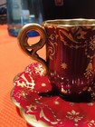 Fine Antique Coalport Maroon   Gold Beaded Demitasse Cup   Saucer A d  1750