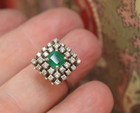 Vintage Deco Platinum Emerald Diamond Big Square Double Halo Ring Sz 7 25