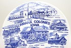 Vintage Amana Colonies Iowa Souvenir Plate     Blue Transferware     7 25 