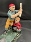 Vtg 1950   s Mechanical Baseball Cast Iron Bank Hometown Battery Collectible 