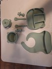 10-piece Silicone Baby Feeding Set   Suction Bowl Plate Bib Cup Spoon Fork Usa