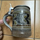 Vintage German Beer Stein Pewter Lidded Handarbeit Pottery