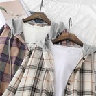 Women Hooded T Shirt Check Long Sleeve Loose Blouse Coat Top Jacket Casual