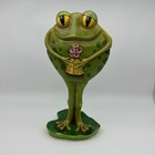 Allen Designs Frog Lily Pad Flowers Whimsical 11  Hand Painted Resin Mirror Rare