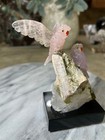 Peter Muller Hand Carved Amethyst   Rose Quartz Owls Bird On Tourmaline Mica
