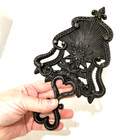 Black Cast Iron Trivet Ornate Hearts Motif Primitive Hearth Country Farmhouse