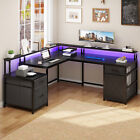63  L Shaped Desk Reversible Office Computer Desk With 3 Drawers   Power Outlets