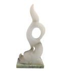 Mythical Fish Asian White Marble Statue Figure Green Base Read  