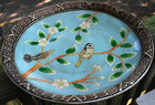 Vtg 16  Hand Painted Chinoiserie Birds Flower Round Platter Embossed Rim Acrylic