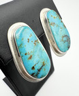 Rare Navajo Morningstar Signed Large Sterling Silver Lake Turquoise Earrings