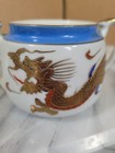 Vintage Japanese Porcelain Sugar Bowl With Lid   Double Handles Dragon Design