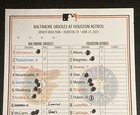 Gunnar Henderson 2 Hr Game Used Lineup Card Orioles Record Astros 14-11 6 21 24