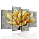  - 4 Panel Floral Wall Art Elegant Yellow Flower On Abstract Background 