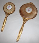 Vintage 1960 s Mirror   Brush Set In Gold With Floral Design Vanity